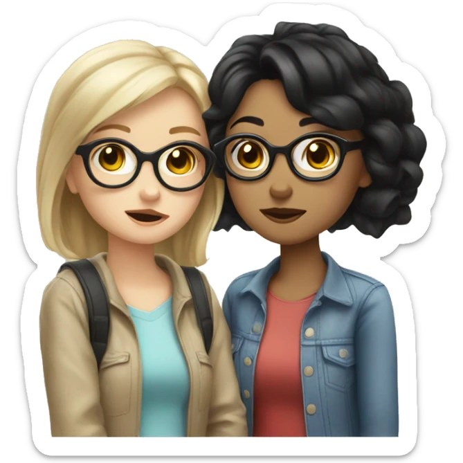 two girls kissing with black hair one with tan skin and glasses one pale girl  sticker