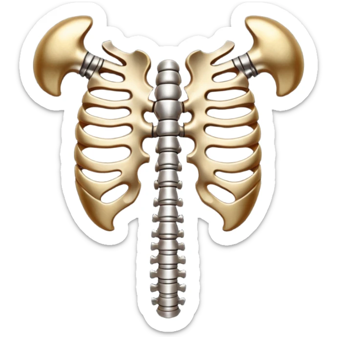 Emoji-style metallic anatomic bones with traces of blood, steel texture, dark dramatic tone, clean background sticker