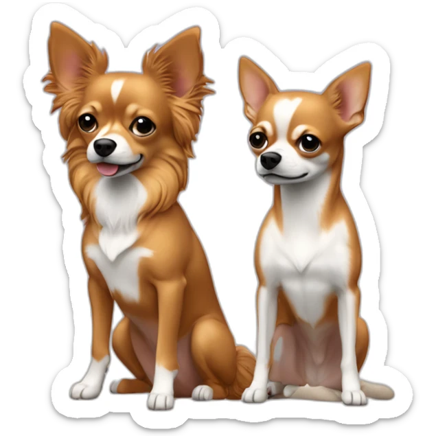 Couple hommes gay (cheveux roux et l’autre cheveux poivre et sel) avec un chihuahua à poils longs couleur sable sticker