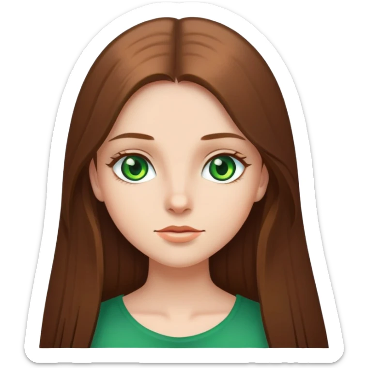girl with long brown straight hair with green eyes sticker