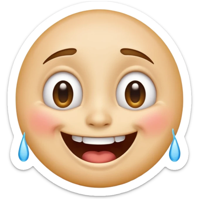 Emoji, laughing face with lots of tears of joy exactly from eyes, wide smile, big eyes sticker