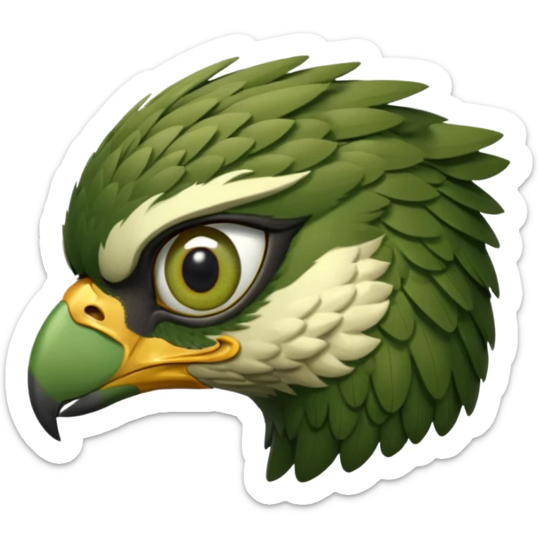 close up of just the eye and nothing else at the side profile of the face of a green hawk that is looking away from the camera sticker