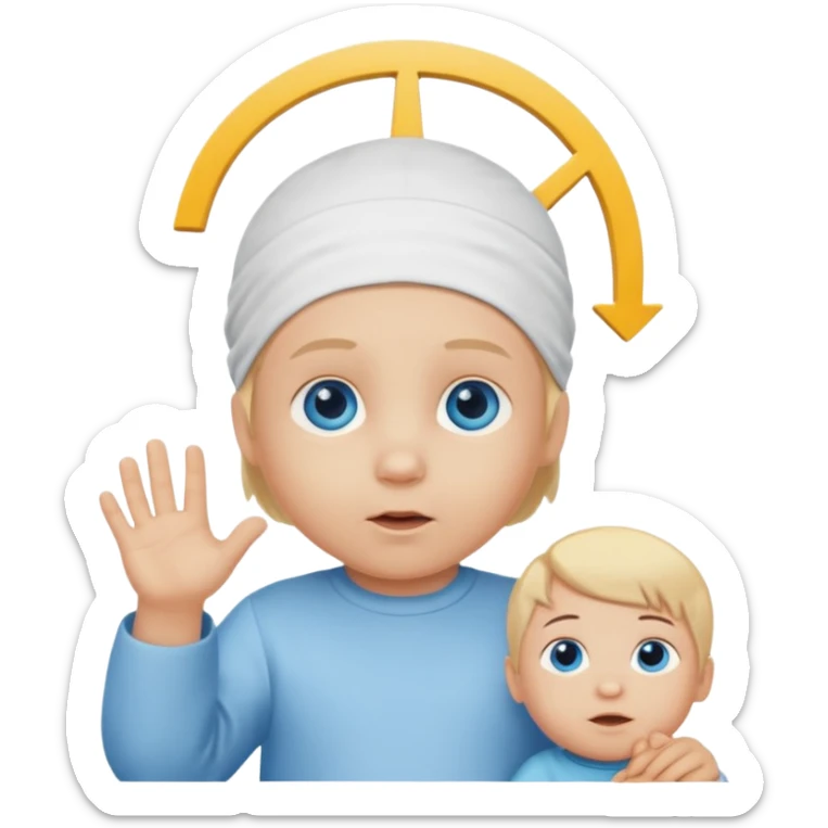 Caucasian blond hair blue eyed infant baby with a genius sign over it’s head sticker