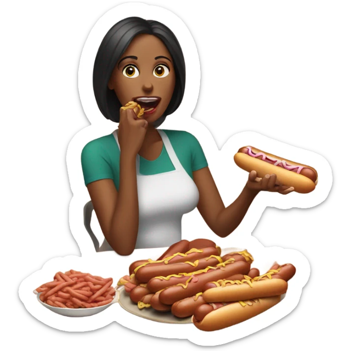 Woman eating a pile of hotdogs sticker