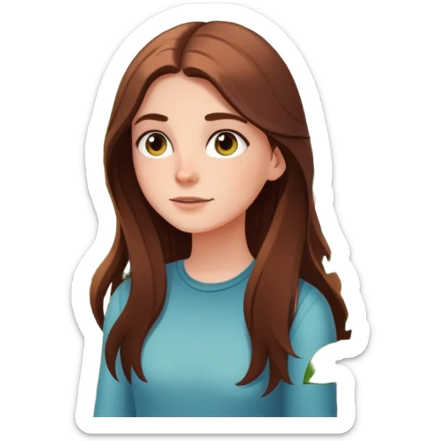 White Girl with long brown hair looking out a window with sunbeams and houseplants around her in the background cartoon style  sticker
