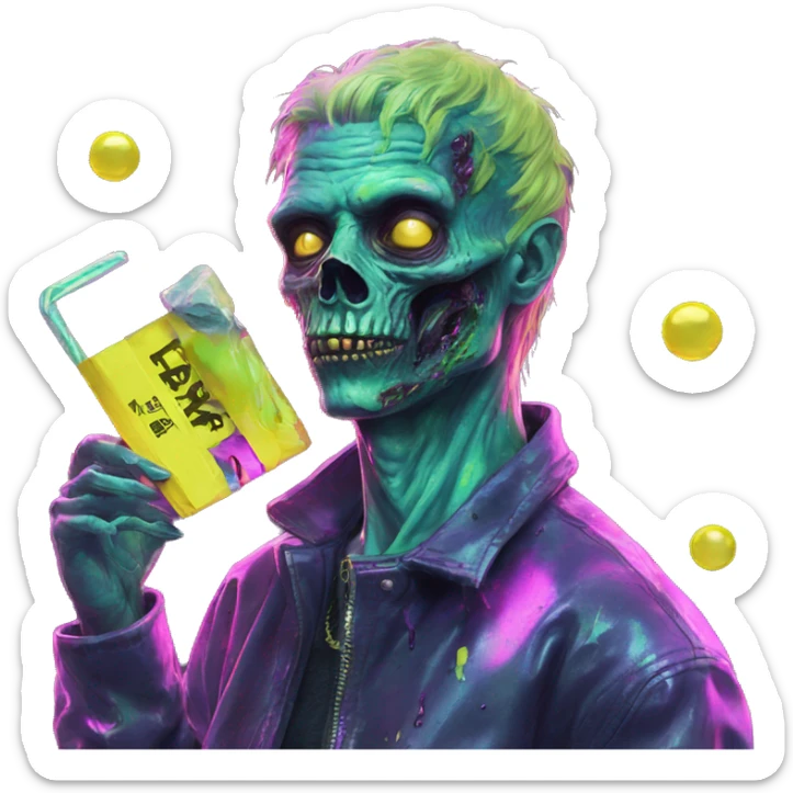 .Zombie_ Vaporwave black holographic oilslick zombie unicorn smoking yellow caution tape  sticker