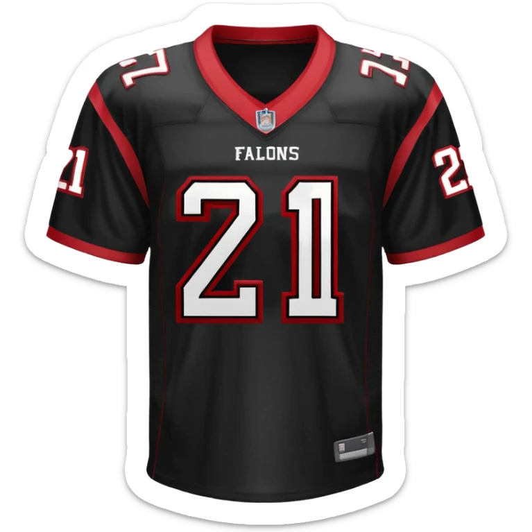 black Atlanta falcons American football jersey featuring the number 21, red collegiate-style lettering with white outline ios emoji style sticker