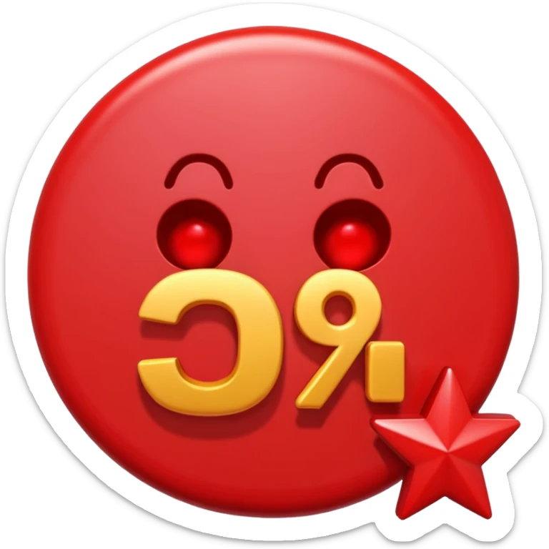 A 3D cartoon plus and percentage sign in red, glossy finish, Memoji-style realism. sticker