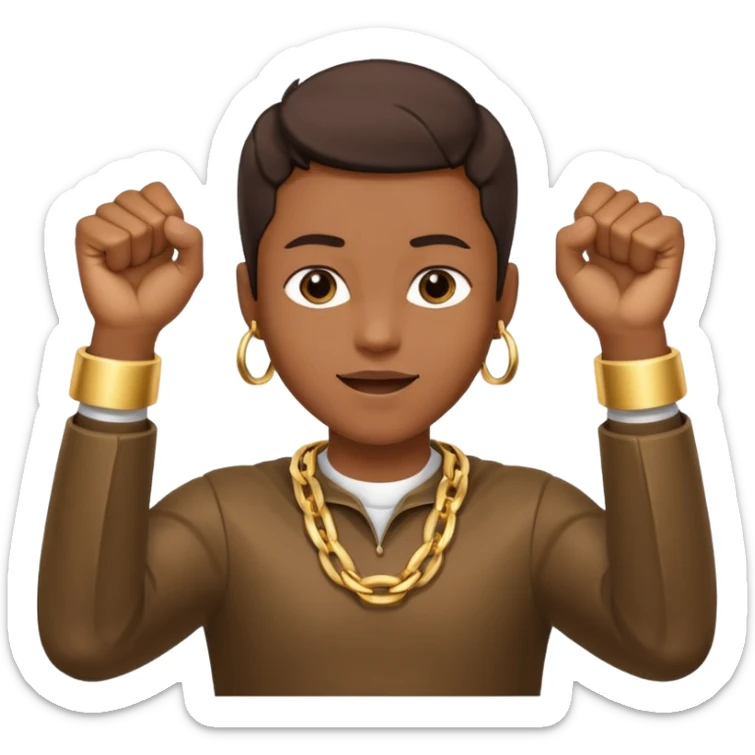 2 fists in the air one below on top like i got like hella money meme sticker