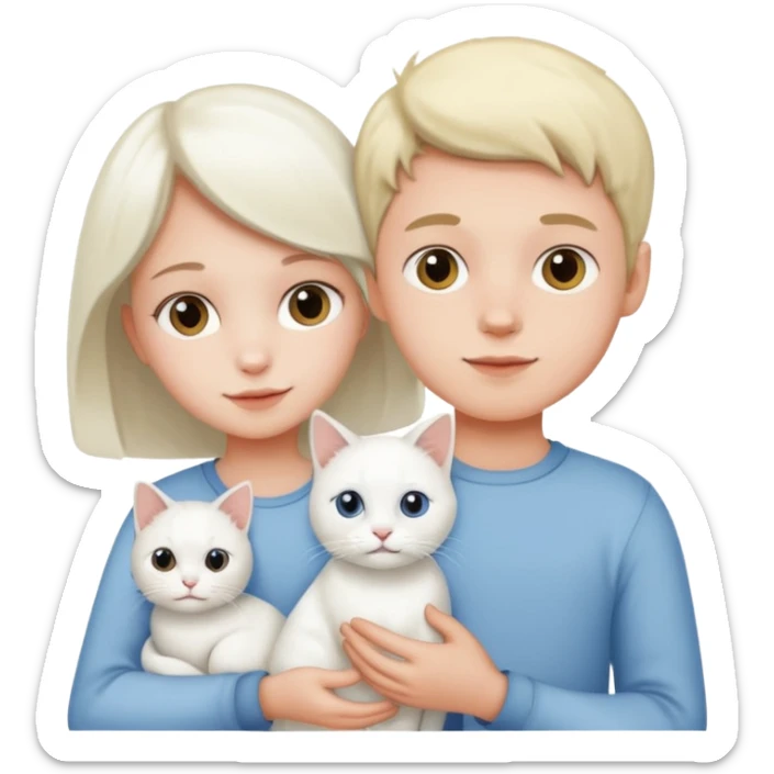 Ragazzo e ragazza con in mano un gatto bianco  sticker