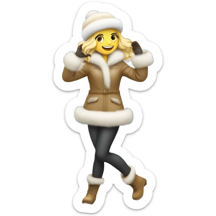 blonde girl in a fur hat dancing in the snow full body sticker