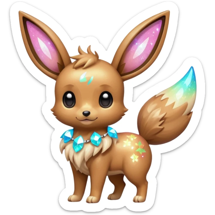 Kawaii Shiny Glowing Neon Glittery Sparkly Bling-bling Glittery Eevee Full Body sticker