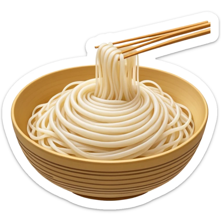 small tangled nest or loose pile of thin semi-translucent rice noodles soft white color smooth slightly glossy surface fine delicate strands with natural curves and light spacing between loops no bowl sauce or garnish dry noodles soft lighting subtle shadowing emoji scale sticker