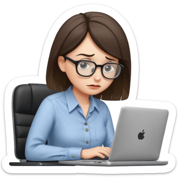 Chica con Estrés laboral en la oficina y mala postura en su laptop  sticker