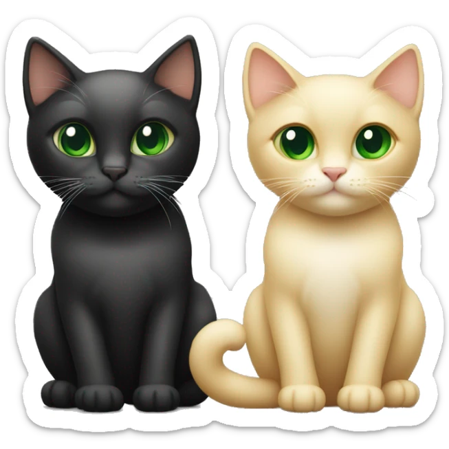 Two cats, one blond and the other black and both with green eyes, showing the heart with their tails sticker