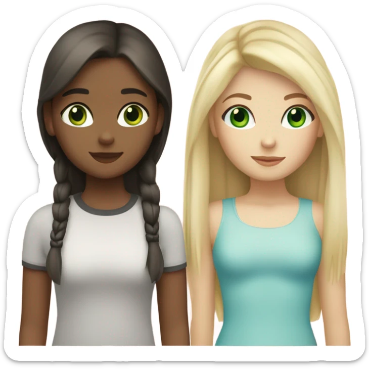 blonde girl with green eyes and straight hair and a brunette girl with blue eyes and straight hair sticker