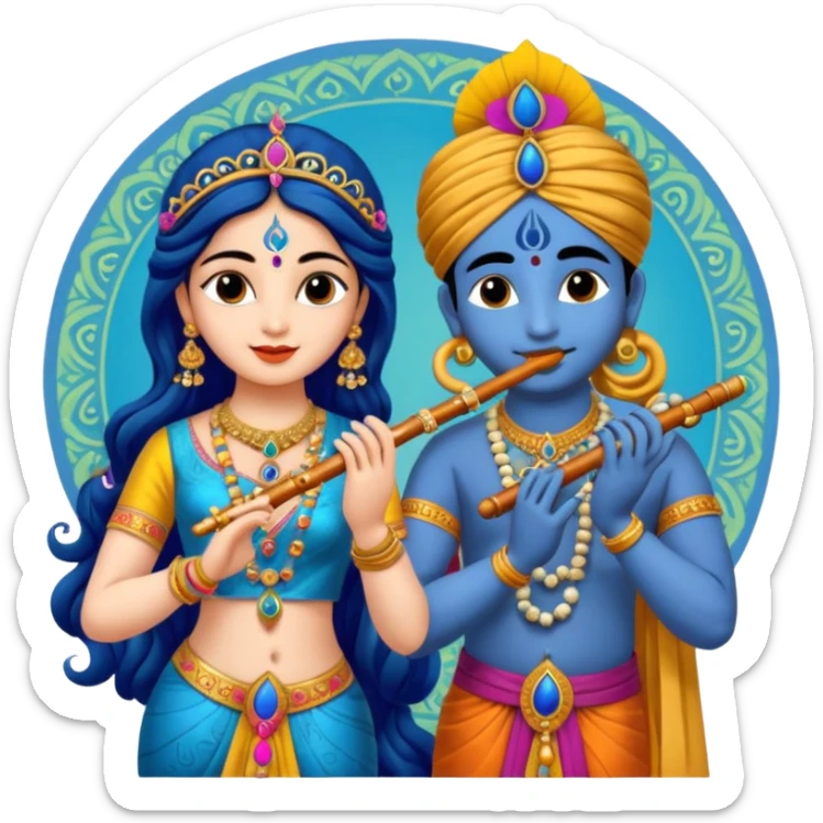 Radha rani and lord sri krishna play flute, skin colour is fairy white sticker