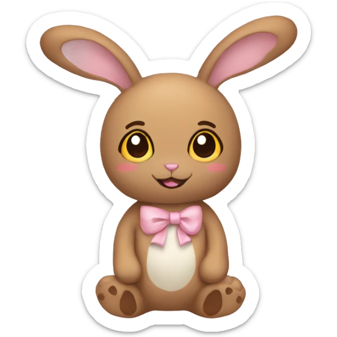Pastel brown stuffed animal plushie with pastel pink ribbon on one of the bunnies ears sticker
