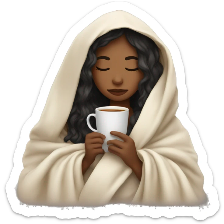 girl inside a blanket sipping coffee eyes closed sticker