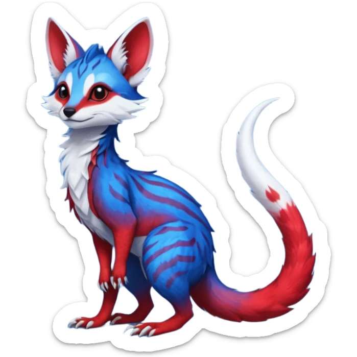Feral Rare Fantasy vibrant cobalt-blue-crimson-red-gradients-colored colorful Vernid-Sergal-Genet-Trico-species by LiLaiRa, random markings, tufted tail, tufted ears, full body sticker
