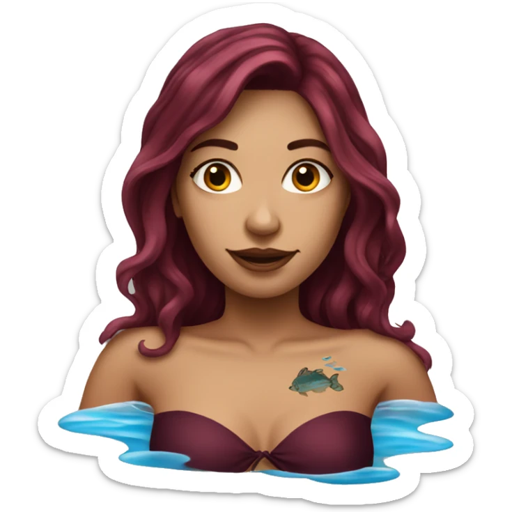 Beautiful tattooed  burgundy long haired woman swimming in a pool sticker