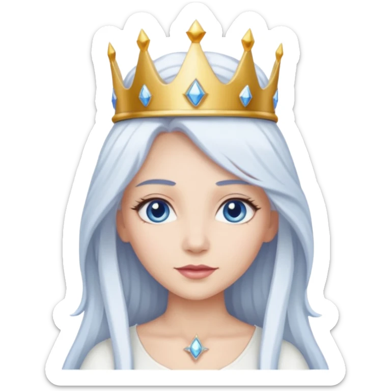 Good Witch of the North from The Wizard of Oz with light skin, blue eyes, long white hair, white outfit and crown sticker