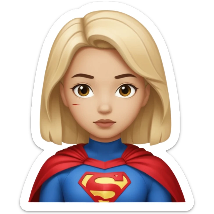 Queen side eyeing.  
wearing a super hero costume a girl sticker