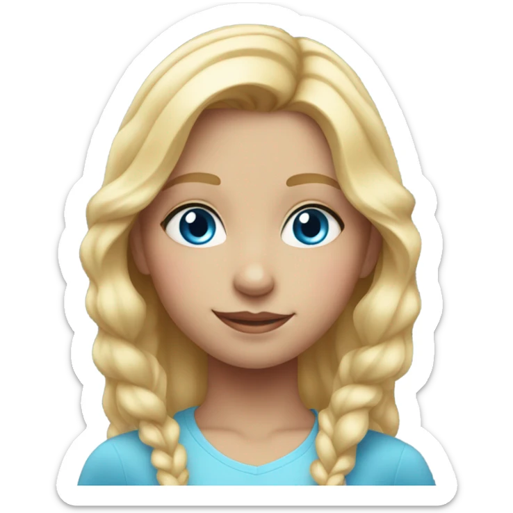 young girl with blond hair and light pink highlights and blue sticker