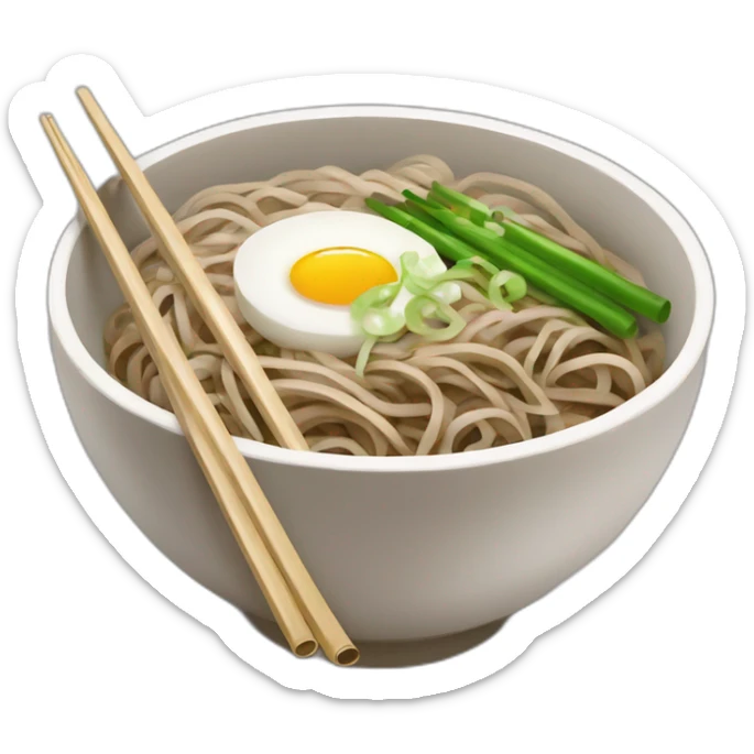 bowl of japanese buckwheat soba noodles with two chopsticks and spring onions sticker