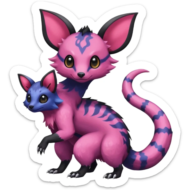 Rare epic aesthetic colorful Salandit-Noibat-Eevee-Civet-species-Fakemon-hybrid-creature, with markings, full body sticker