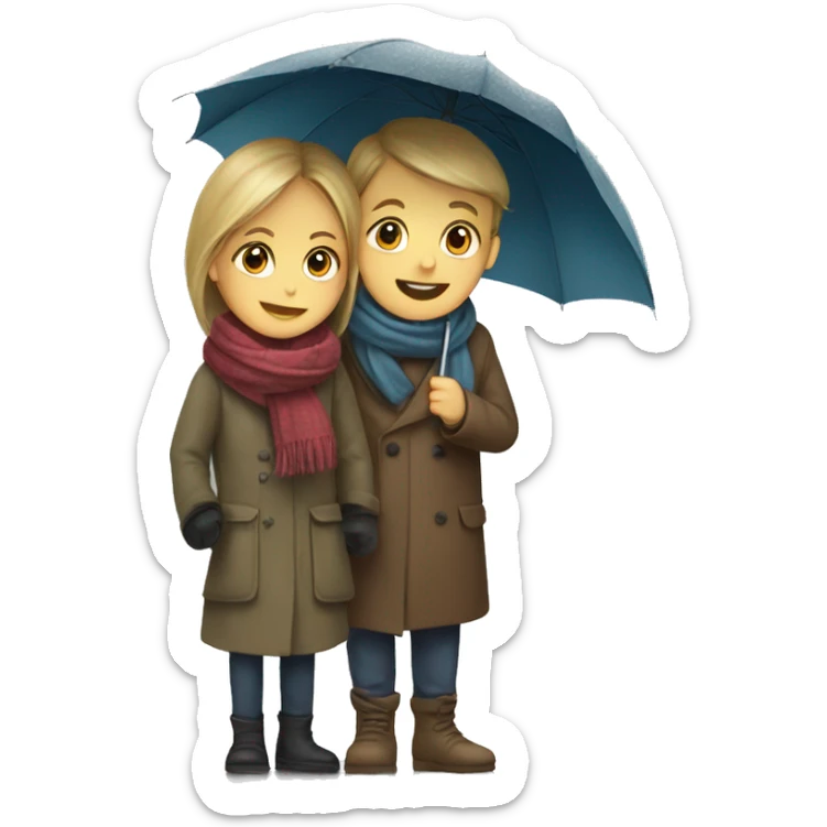boy and girl in a scarf with an umbrella on the street sticker