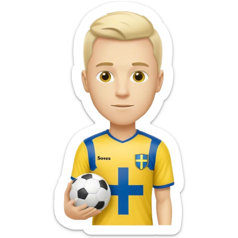 Swedish male soccer player with yellow and blue clothes like Swedish national players and with the Swedish flag on the chest with the text football icon  sticker