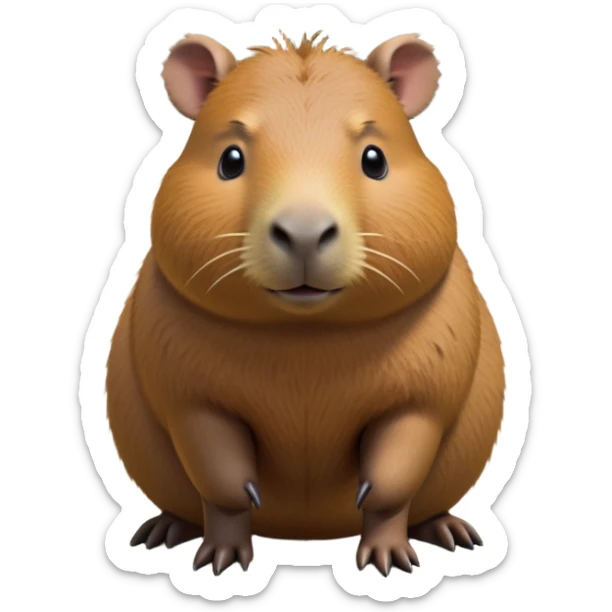 cinematic-capybara-realistic-full-body-on-all-fours-emoji,-plump-and-relaxed-body-soaking-in-the-warm-sun,-short-brown-fur-slightly-ruffled,-head-tilted-dramatically,-calm-expressive-eyes-exuding-serene-wisdom,-simplified-yet-realistic head tilted confidently staring at the camera in a comical way sticker