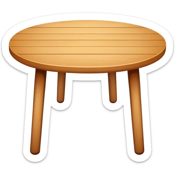 A flat, minimalistic, cartoon-style wooden table icon with four legs, viewed from the front, white background, no shadow, simple lines, high contrast, emoji design sticker