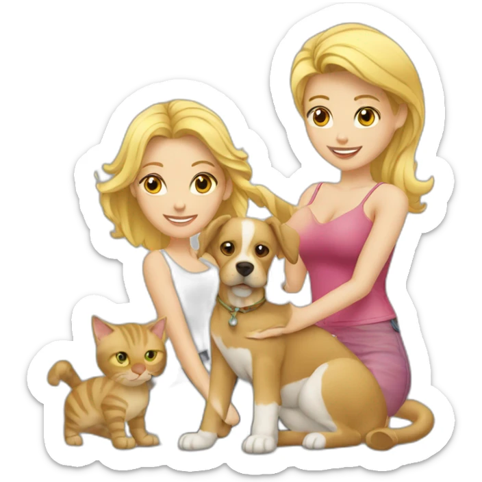 blond-hair-sexy-man-and-woman-with-dog-and-cat sticker