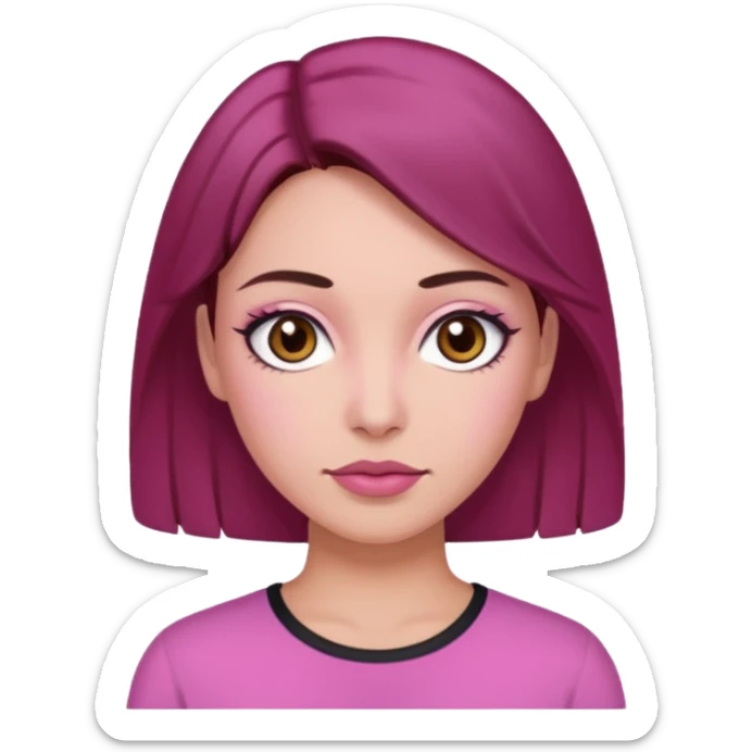 Woman with pink all skin, white background, dark brown hair and hazel eyes and brown eyebrows sticker