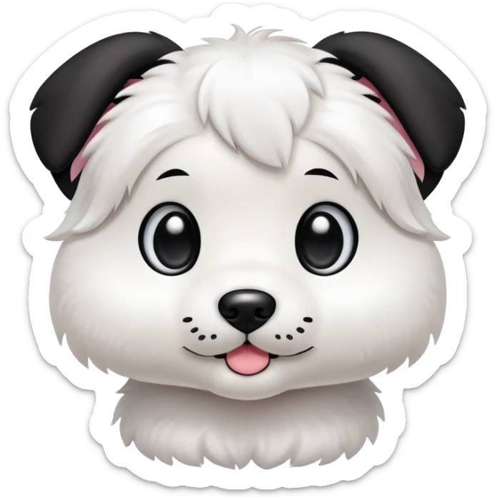 sanrio kawaii mascot puppy dog, black ears, eyes and nose. white fur sticker