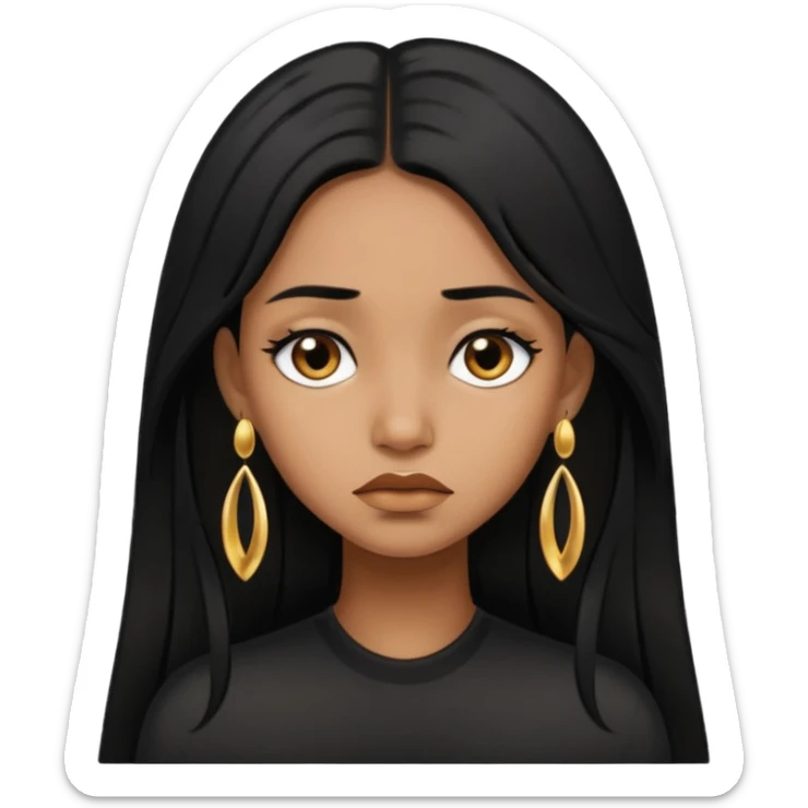 brown girl who has long layered black hair with gold stud earrings  who is sad sticker