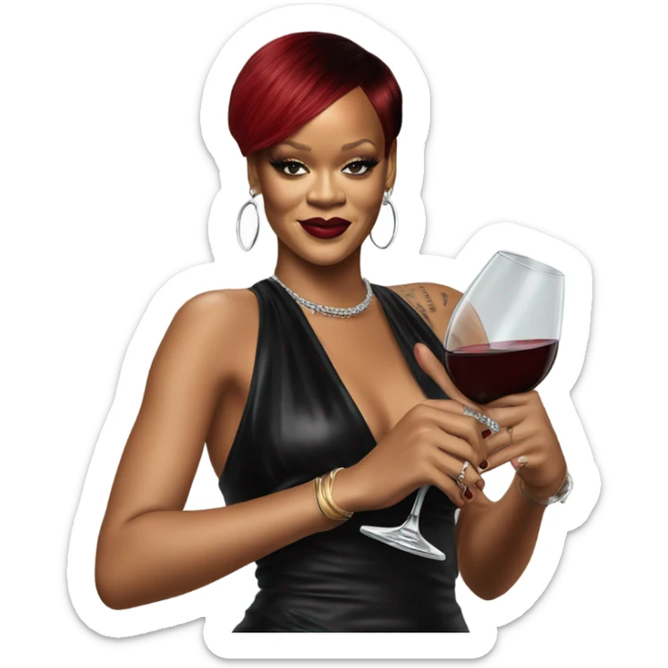 Photo Realistic Rihanna with wine glass sticker