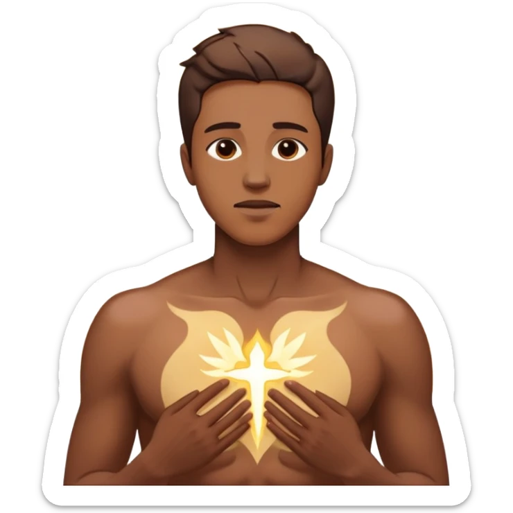 transition from a man with a spiritual pain on his chest growing up to a man with a soul glowing on his body representing his healed version karmically and using that energy to heal others sticker