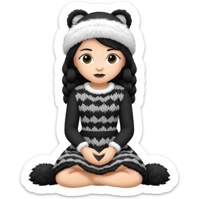 Barboncino seduto in bianco e nero con vestitino in maglia sticker