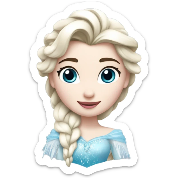 un pato con cuerpo azul, cabeza blanca y trenza con cabello blanco como Elsa de frozen sticker