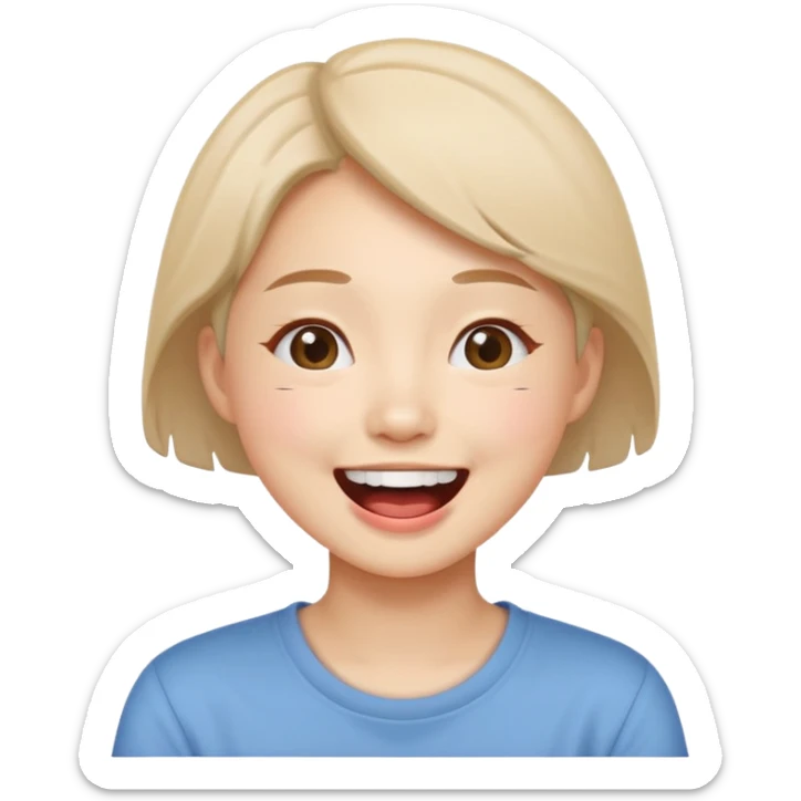young Korean woman playfully laughing, cute and simple, Slack emoji style sticker