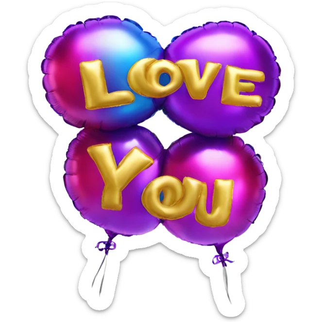 A foil balloon in the shape of letters saying I love you sticker