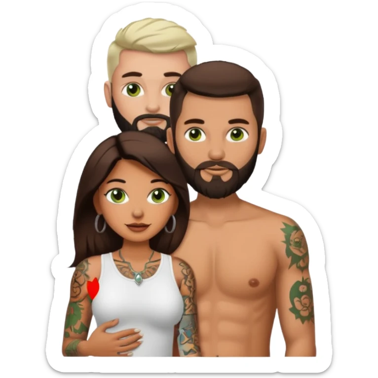Brown eyed Latina woman with pierced nipples and tattoos having sex white a white man with green eyes and a beard  sticker