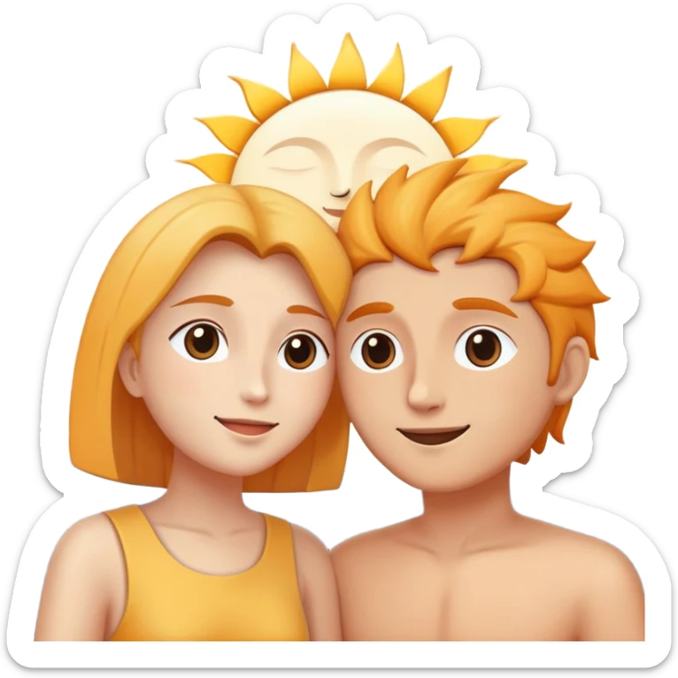 two people greeting each other with good morning and good night, sun and moon icons, simple and expressive sticker