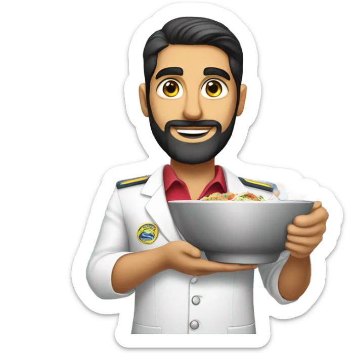 Male Persian Flight attendant with beard eating Chinese food headed to china sticker