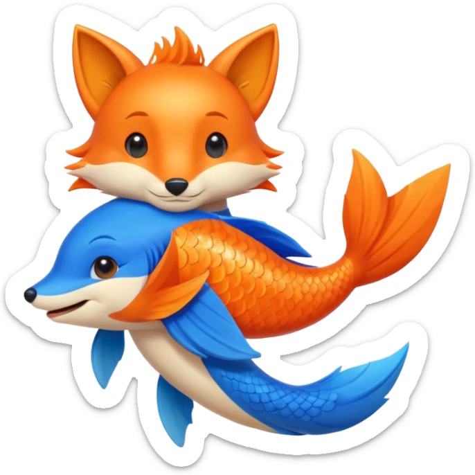 Make a pair of hugging or cuddling best friends: a bright orange fish and a vivid blue fox sticker