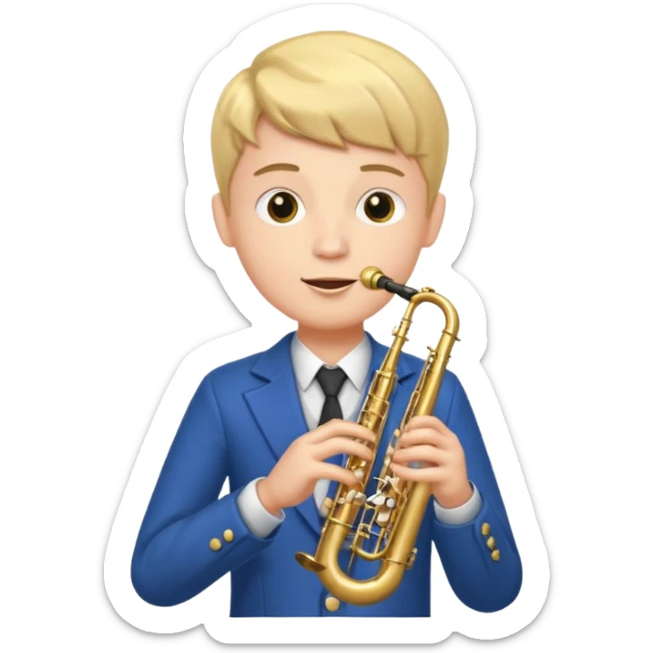 Boy with 4 arms holding a trumpet in one hand and a saxophone in the other sticker