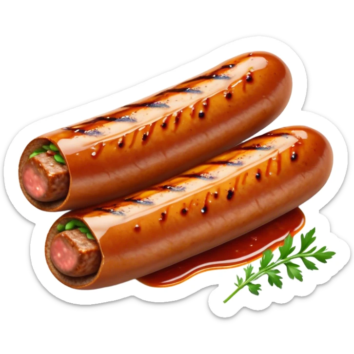 Cinematic spicy chipotle sausage, glistening with smoky, tangy sauce, charred and grilled to perfection, sliced open to reveal juicy filling, served with fresh herbs, rich and flavorful, detailed and appetizing. sticker